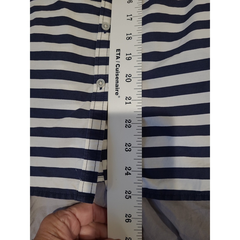 Talbots Coastal Parisian Navy white Stripe Cotton button front Top Women SZ 8 - Picture 10 of 11